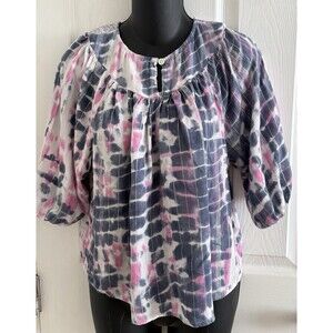 DNMX Top Blouse Women’s Size Medium Pink & Gray Tie Dyed Silver Accents